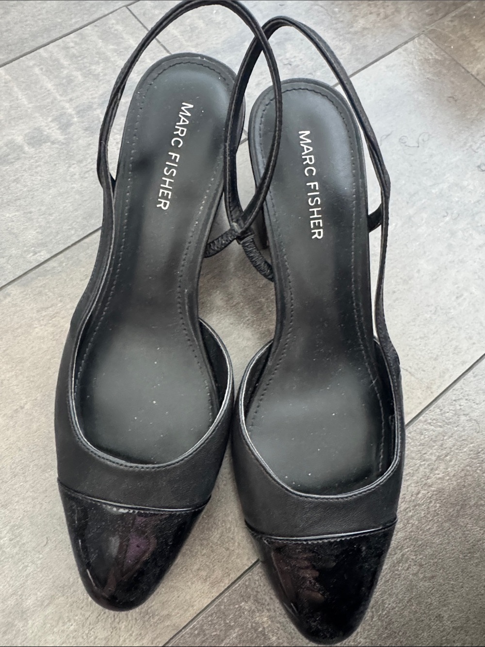 Marc Fisher Black Patent Pointed Toe Slingback Flats